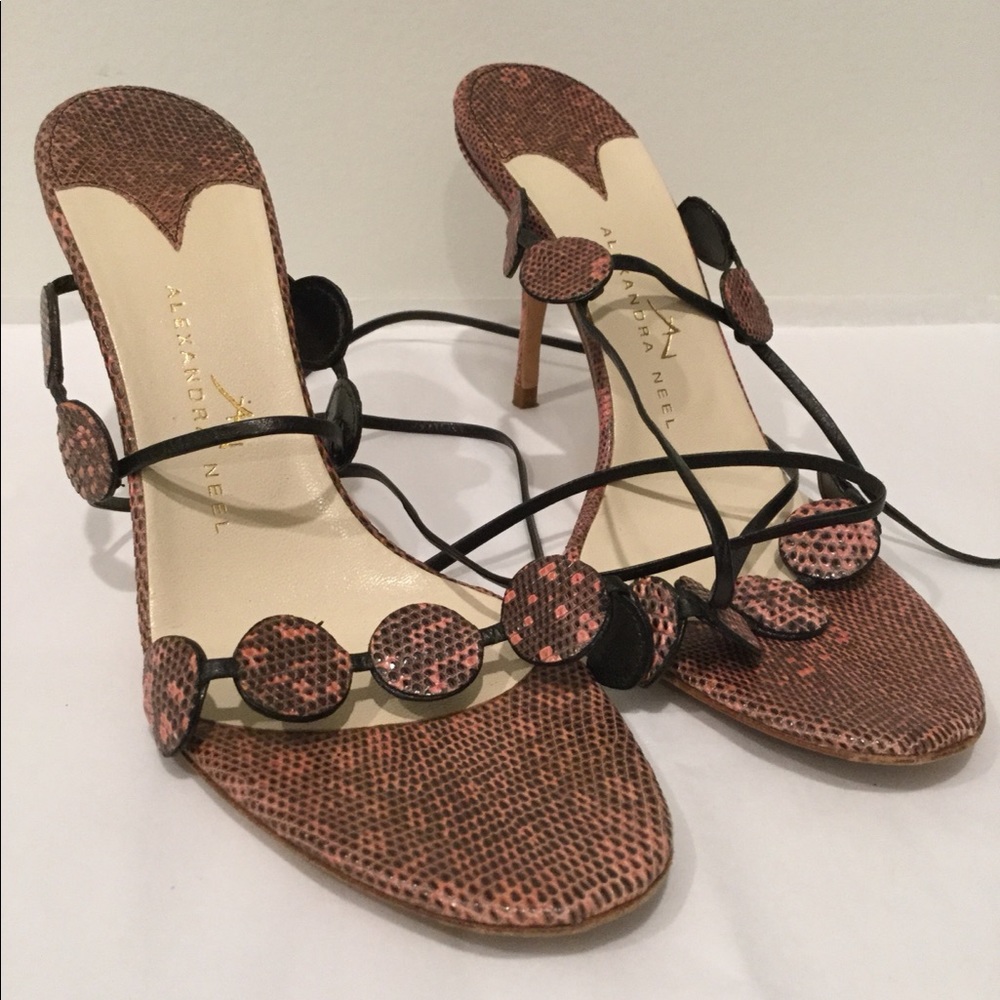 Alexandra Neel Snake Print Stiletto Heel Sandal ~ Sz 36.5 ~ Lace Up